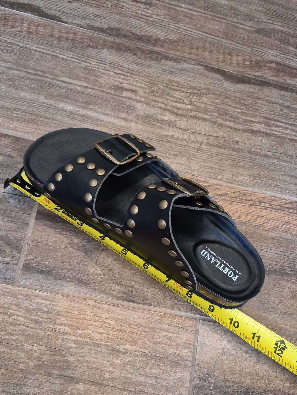 7.5/8 Portland Faux Leather Studded Adjustable Buckle Slide Sandals - Picture 10 of 11